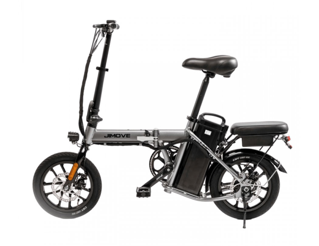 A sleek e-bike and e-scooter parked in an urban setting.